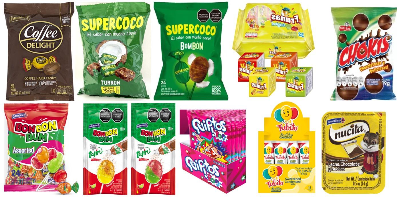 Dulces colombianos Bon Bon Bum, Supercoco, Frunas y Nucita